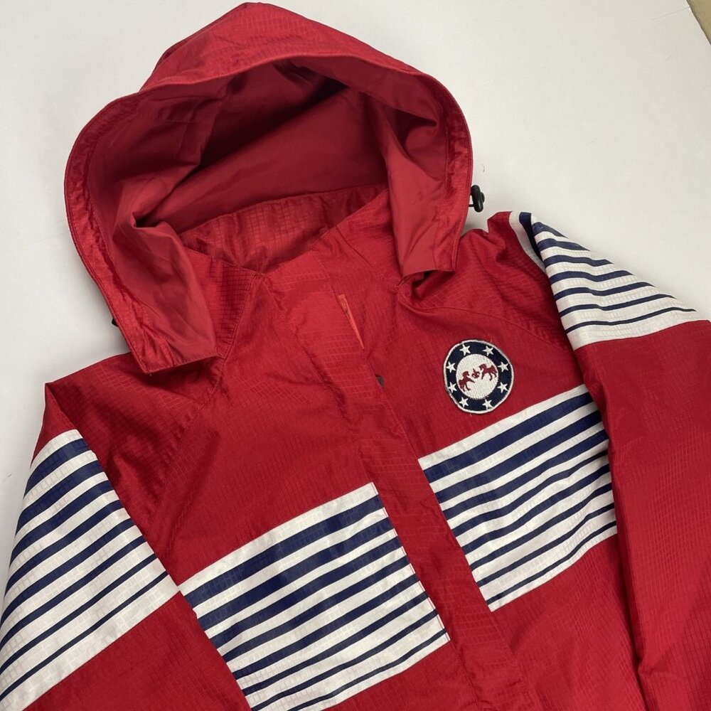 Equine Couture Centennial Jacket Women’s L Hooded Windbreaker Mesh Lined Red